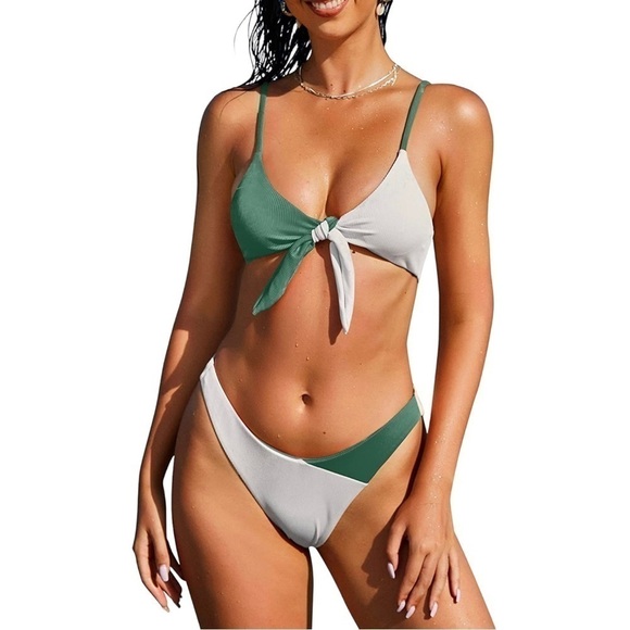 Zaful Two Tone Ribbed Bikini - Picture 1 of 5